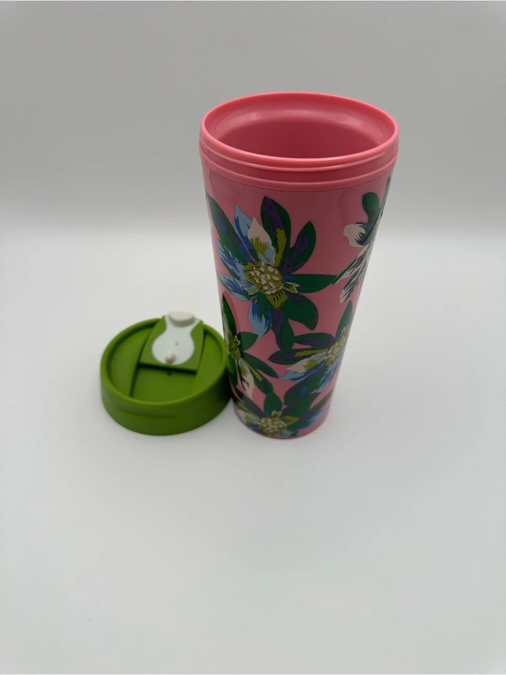 Vera Bradley Floral Pink Travel Tumbler with Green Lid